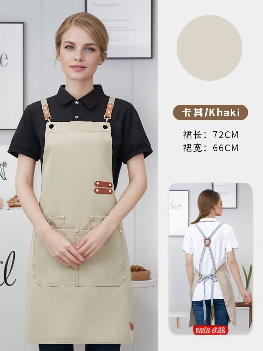 Waterproof Kitchen Apron Perfessional Kitchen Apron Restaurant Shop Waiter Work Uniform Women/Men With Pockets Cleaning Pinafore
