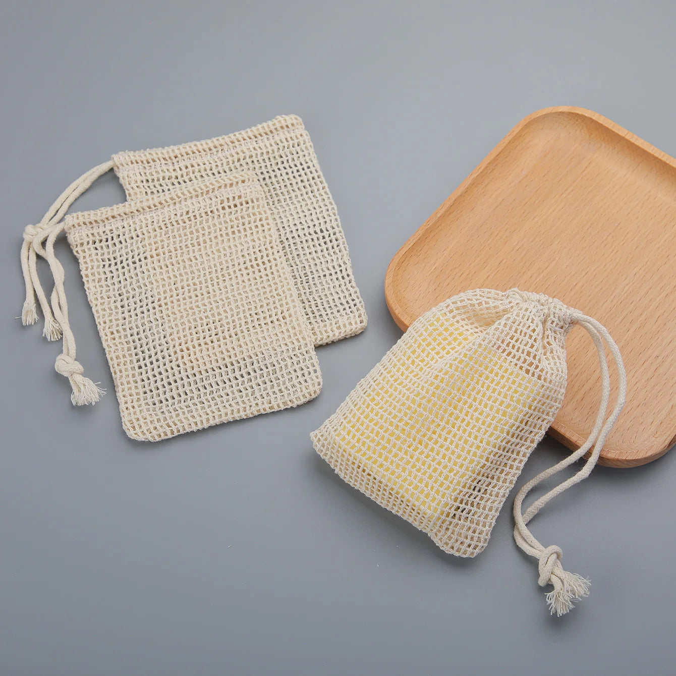 Natural Cotton Soap Saver Bag, 3 Pieces Eco-friendly Handmade lathering Cotton Mesh Soap Pouch For Body Cleansing Skincare